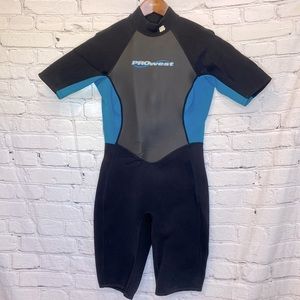 Prowest Black Gray Blue Shorty Wetsuit Size 12 Excellent Condition